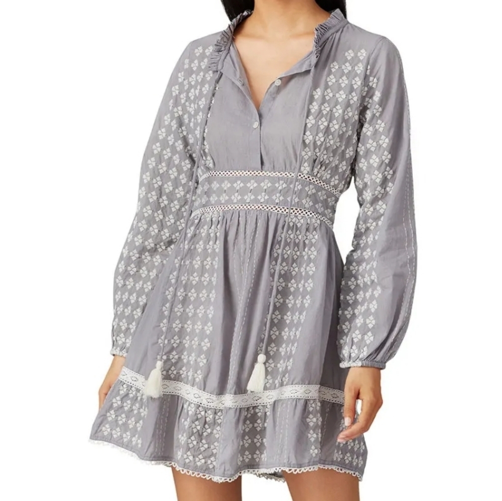 Area Stars Gray TIA Mini Embroidered Bohemian Dress